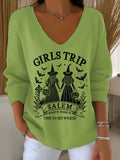 🔥HOT SALE🔥Women's Girls Trip Salem Witch Print V Neck Sweater