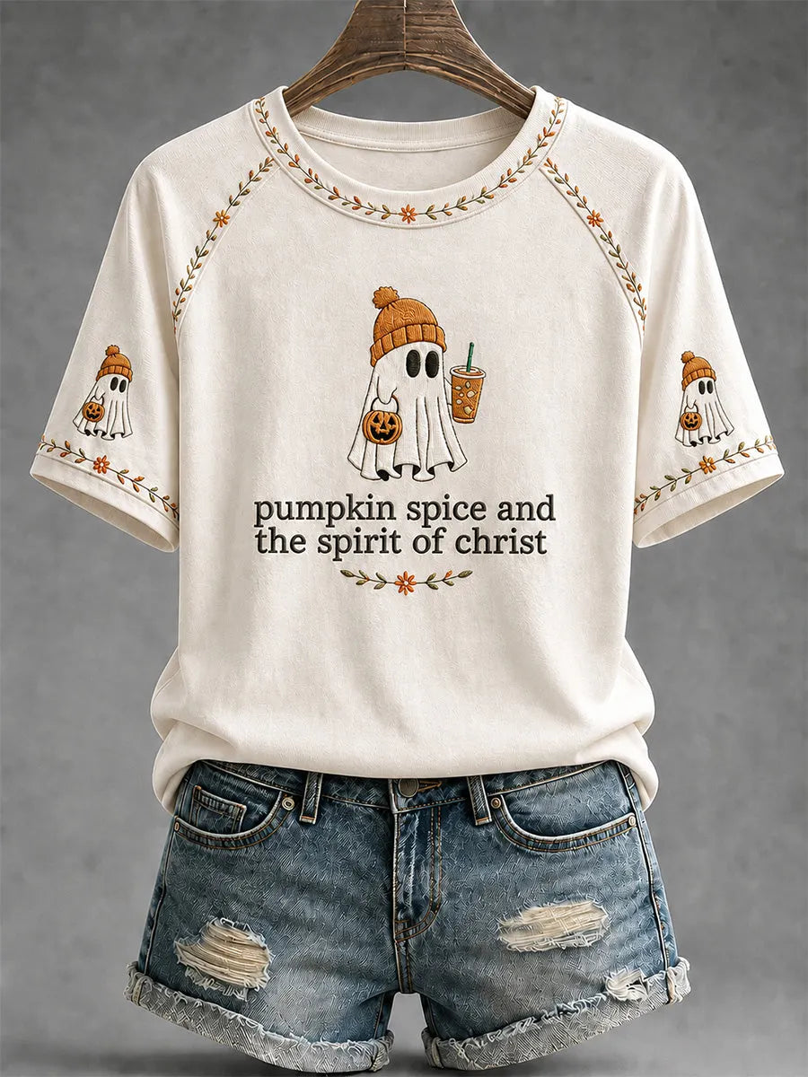 Women's Pumpkin Spice And The Spirit Of Christ Print Casual Tee