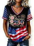 Women's Casual 250th Anniversary Independence Day Printed T-shirt