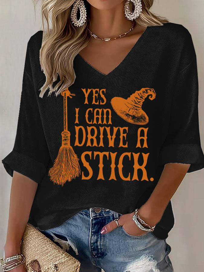 🔥HOT SALE🔥Women's Yes I Can Drive A Stick Print V Neck T-shirt
