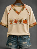 Women's Autumn V-neck Off-shoulder Short-sleeved T-shirt