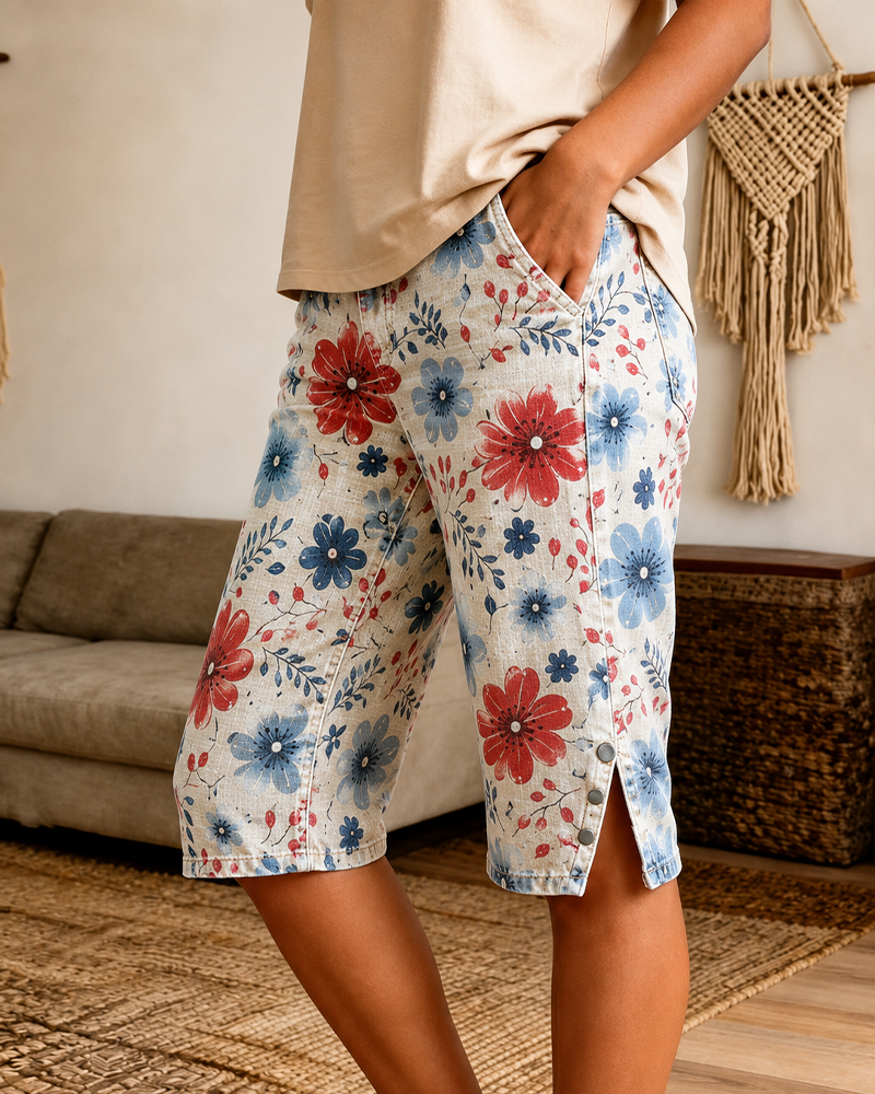 Bohemian Ditsy Floral Print Shorts with Pockets