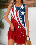 Color-blocked Striped Stars Round Neck Sleeveless Mini Casual Dress