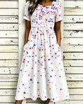 Contrast-Color Little Stars Print Pocket Casual Dress