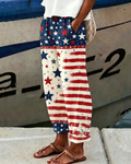 Contrasting Color Graffiti National Flag and Stars Print Casual Pants