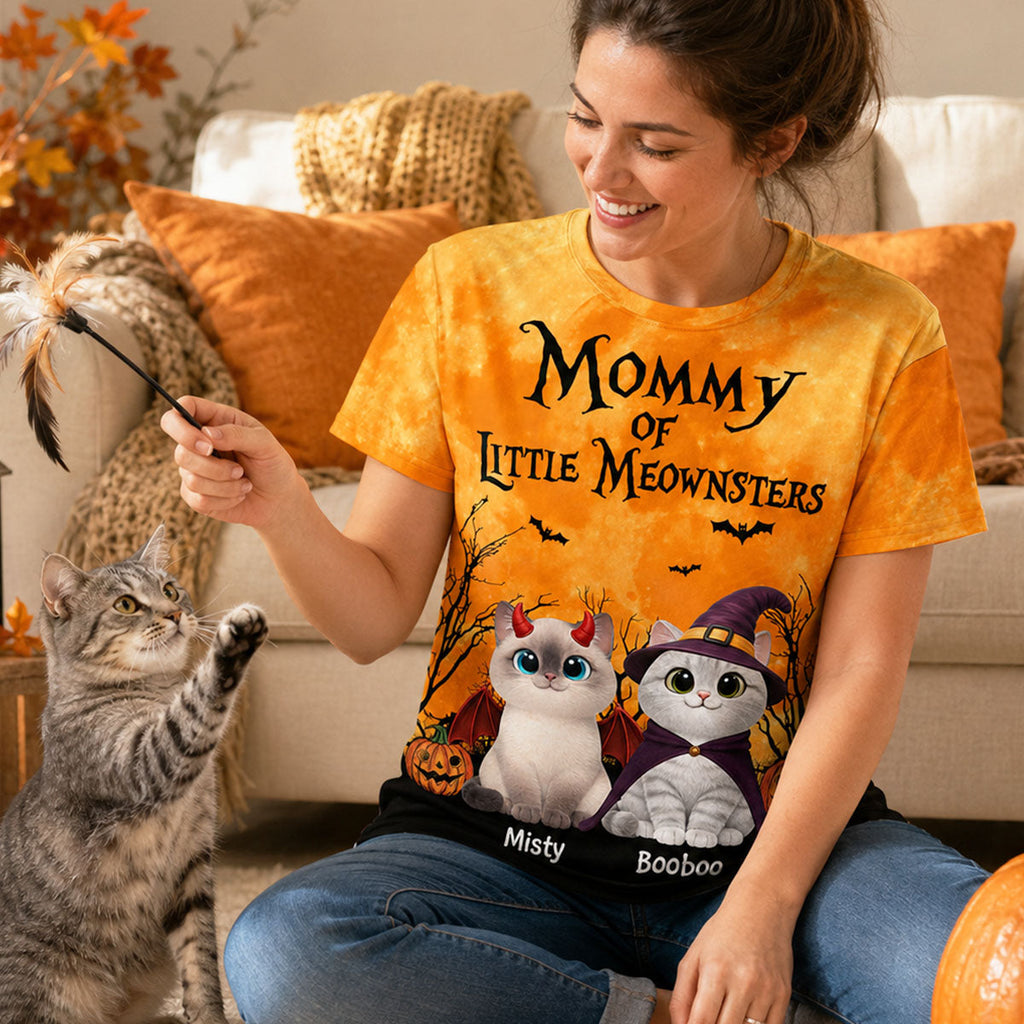 Halloween Theme Mommy Daddy Of The Meownsters Cats - Personalized Shirt - Halloween Gift For Cat Lovers