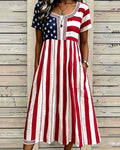 Fun American Flag Print Pocket Casual Dress