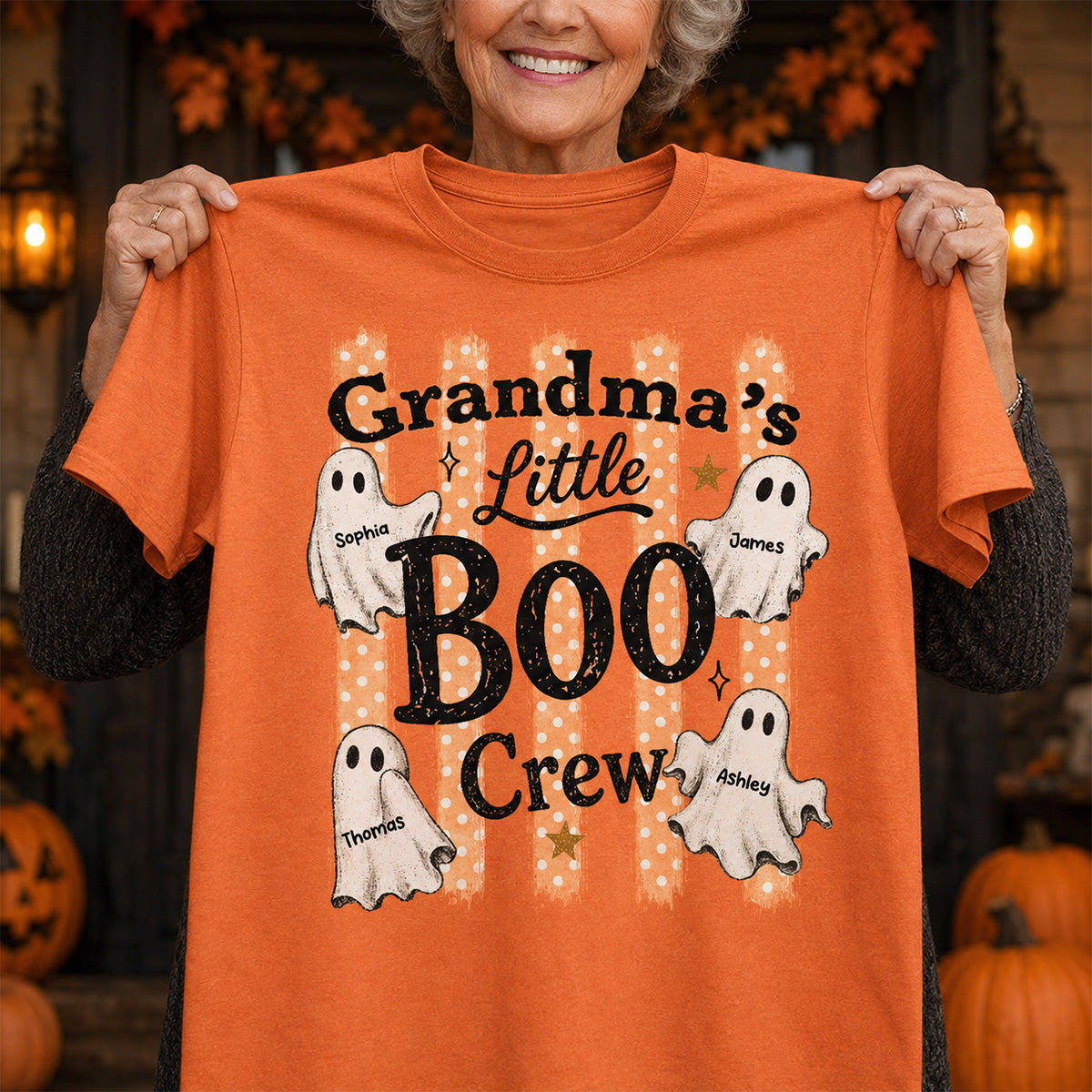 Grandma's Boo Crew Polka Dot Stripes - Personalized Shirt - Perfect Halloween Costume for Grandma