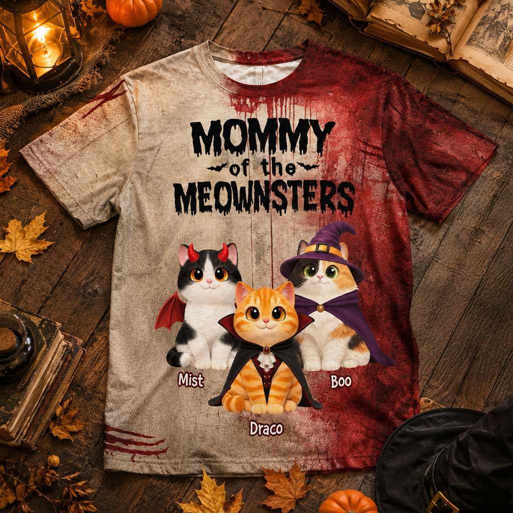 Mommy Daddy Of The Meownsters Cats - Personalized Shirt - Halloween Gift For Cat Lovers