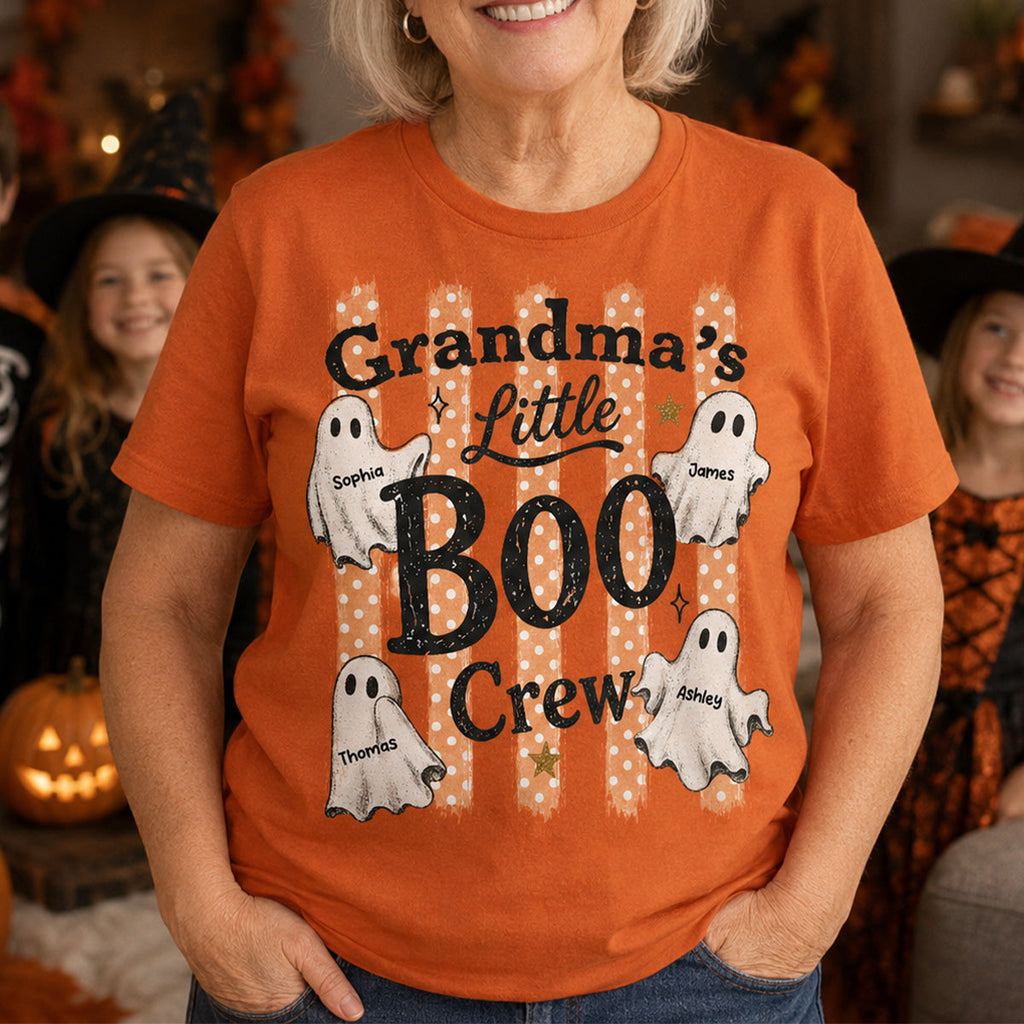 Grandma's Boo Crew Polka Dot Stripes - Personalized Shirt - Perfect Halloween Costume for Grandma