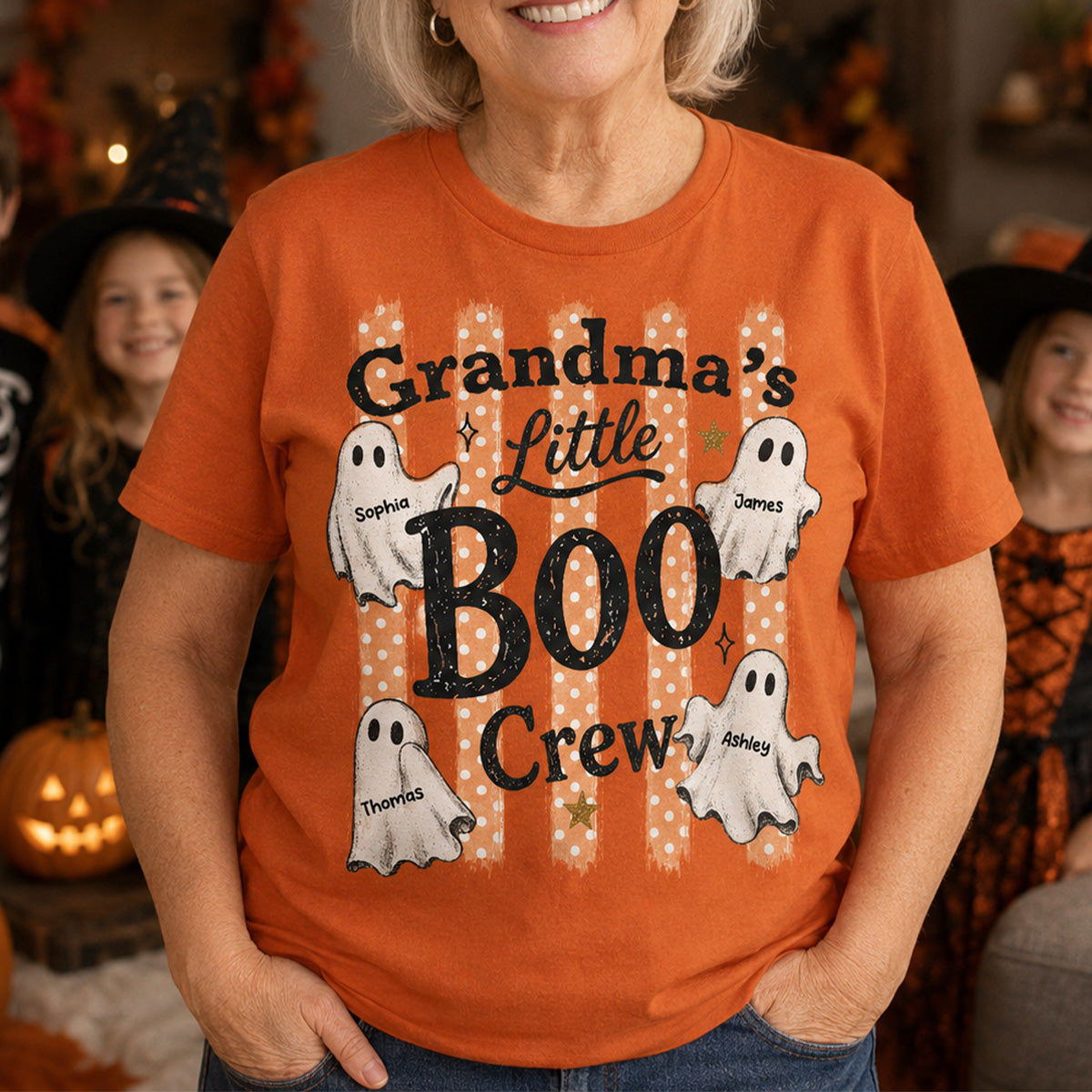 Grandma's Boo Crew Polka Dot Stripes - Personalized Shirt - Perfect Halloween Costume for Grandma