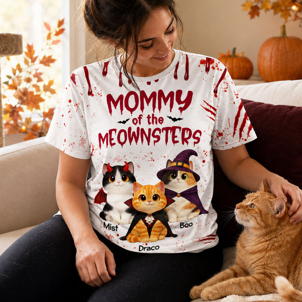 Horror Theme Mommy Daddy Of The Meownsters Cats - Personalized Shirt - Halloween Gift For Cat Lovers