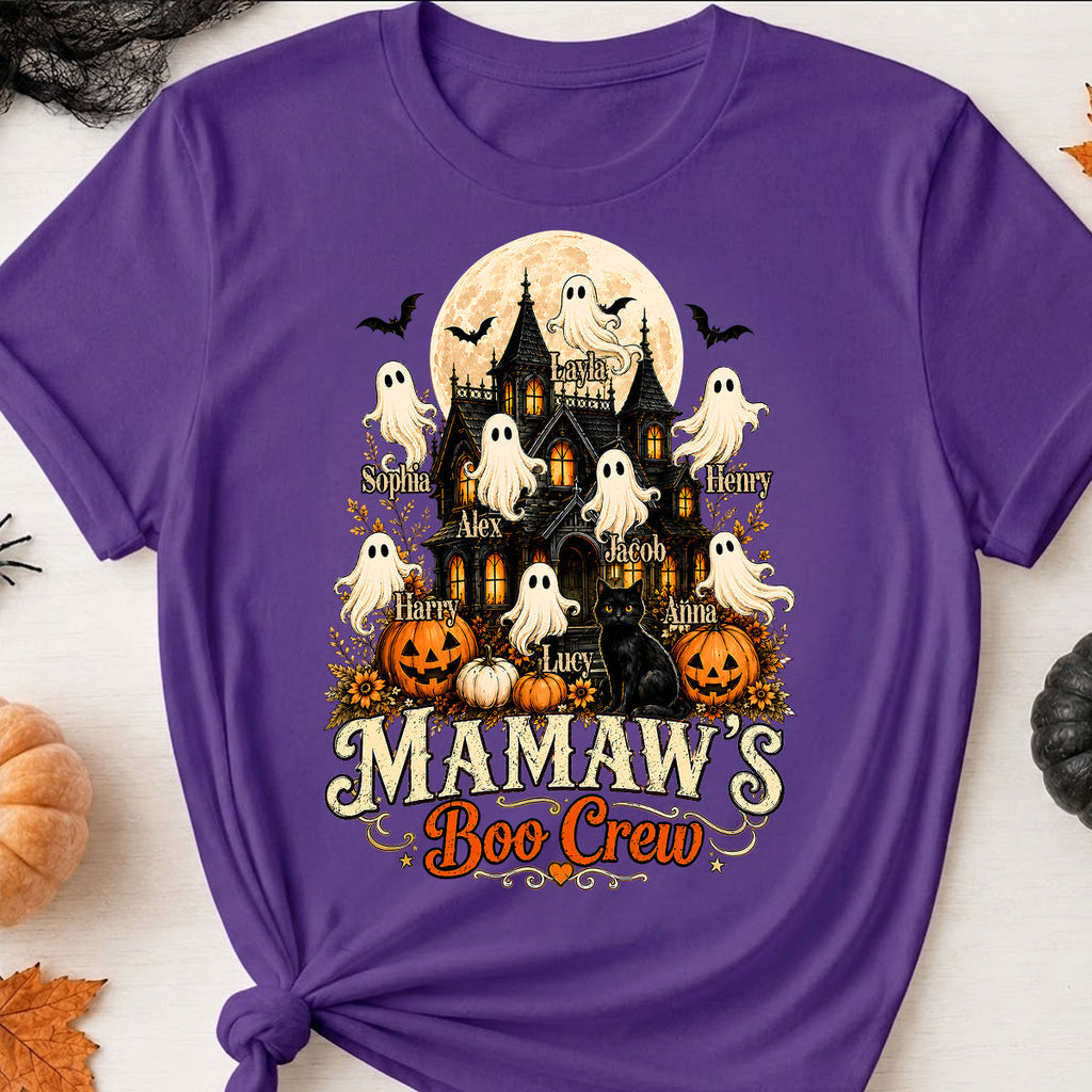 Grandma's Boo Crew Halloween Haunted House - Personalized Light Color Shirt - Gift for Grandma