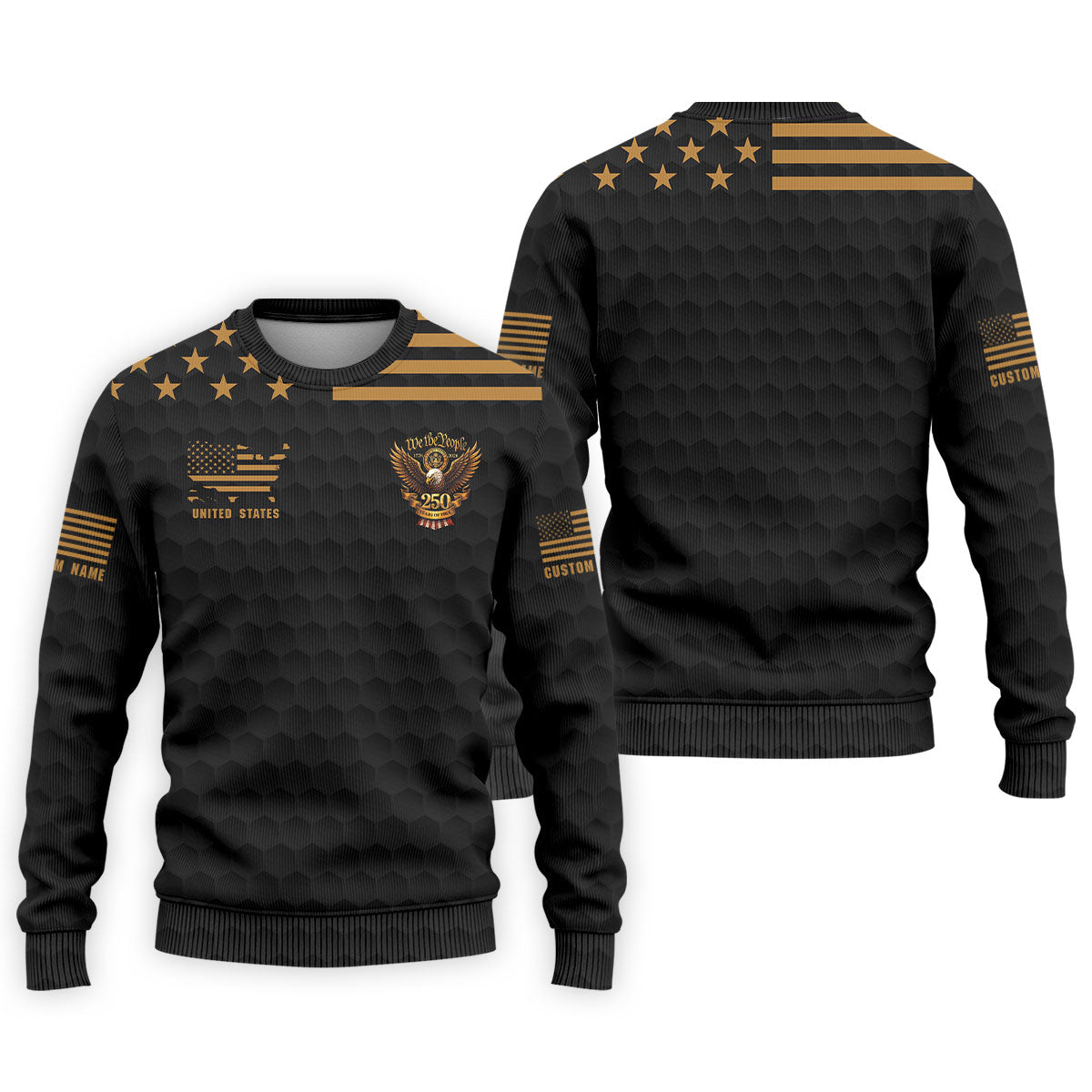We The People 250 Years Golf Ball Pattern Black Golf Shirt, 4th Of July Patriotic Golf Shirts For Men