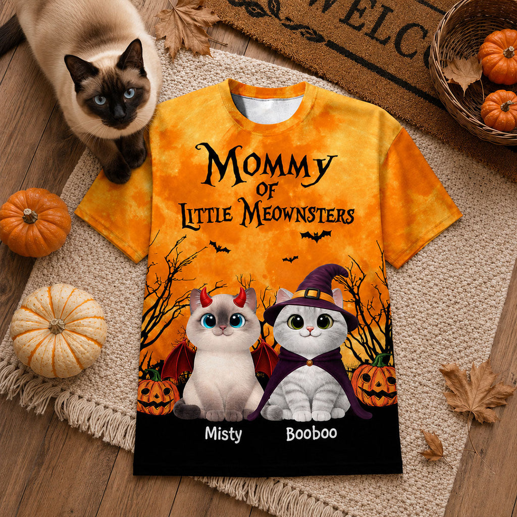 Halloween Theme Mommy Daddy Of The Meownsters Cats - Personalized Shirt - Halloween Gift For Cat Lovers