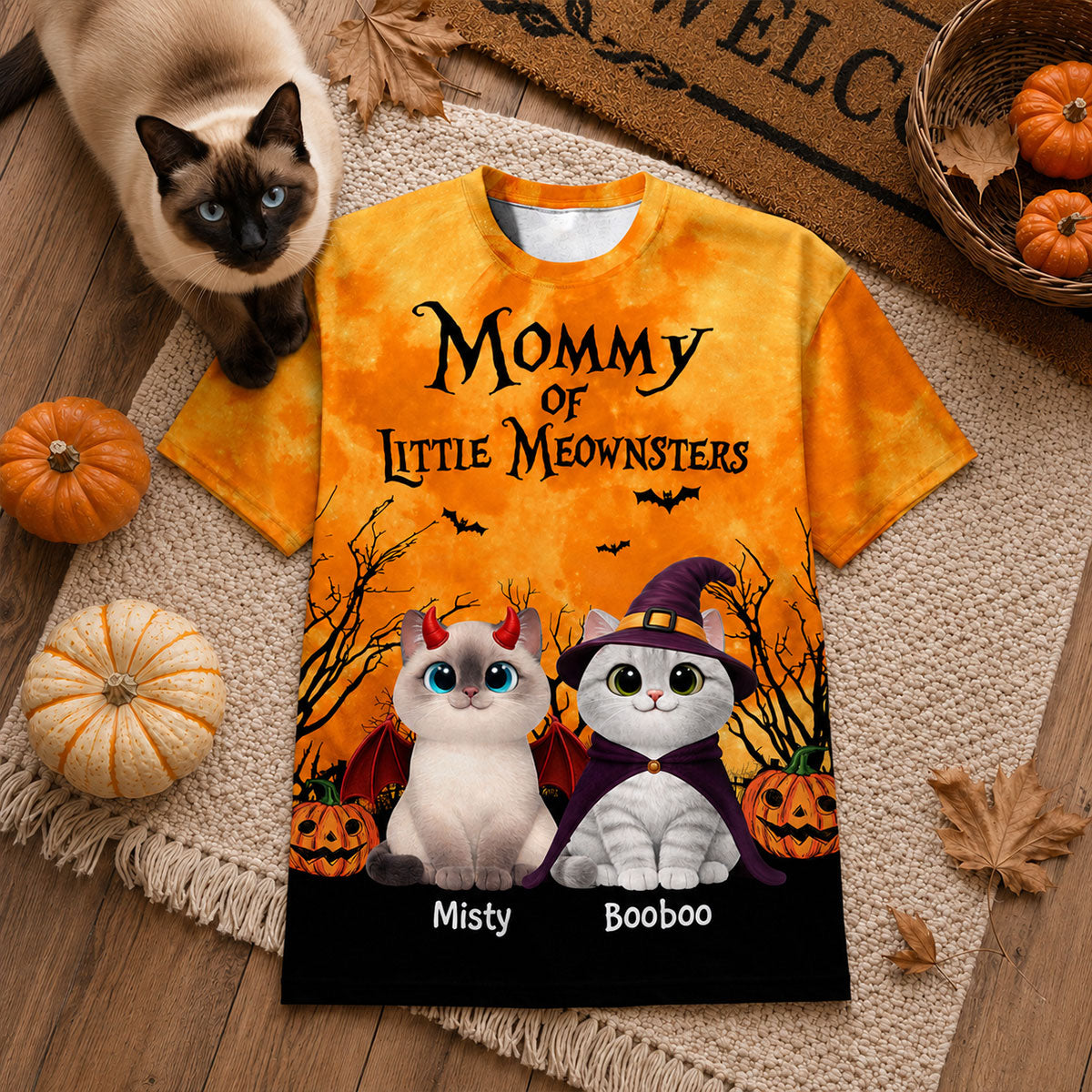 Halloween Theme Mommy Daddy Of The Meownsters Cats - Personalized Shirt - Halloween Gift For Cat Lovers