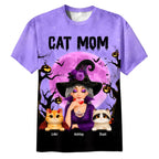 Halloween Theme Spooky Cat Mom Witch - Personalized Shirt - Halloween Gift For Cat Lovers