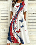 Wavy Striped Butterfly Print Pocket Casual Dress