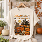 Retro Vintage Farmhouse Halloween Town Style Grandma's Little Pumpkins Truck - Personalized Shirt - Halloween Gift For Grandma