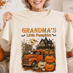 Retro Vintage Farmhouse Halloween Town Style Grandma's Little Pumpkins Truck - Personalized Shirt - Halloween Gift For Grandma