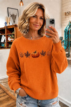 Women's Pumpkin Print Crew Neck Check Sweatshirt