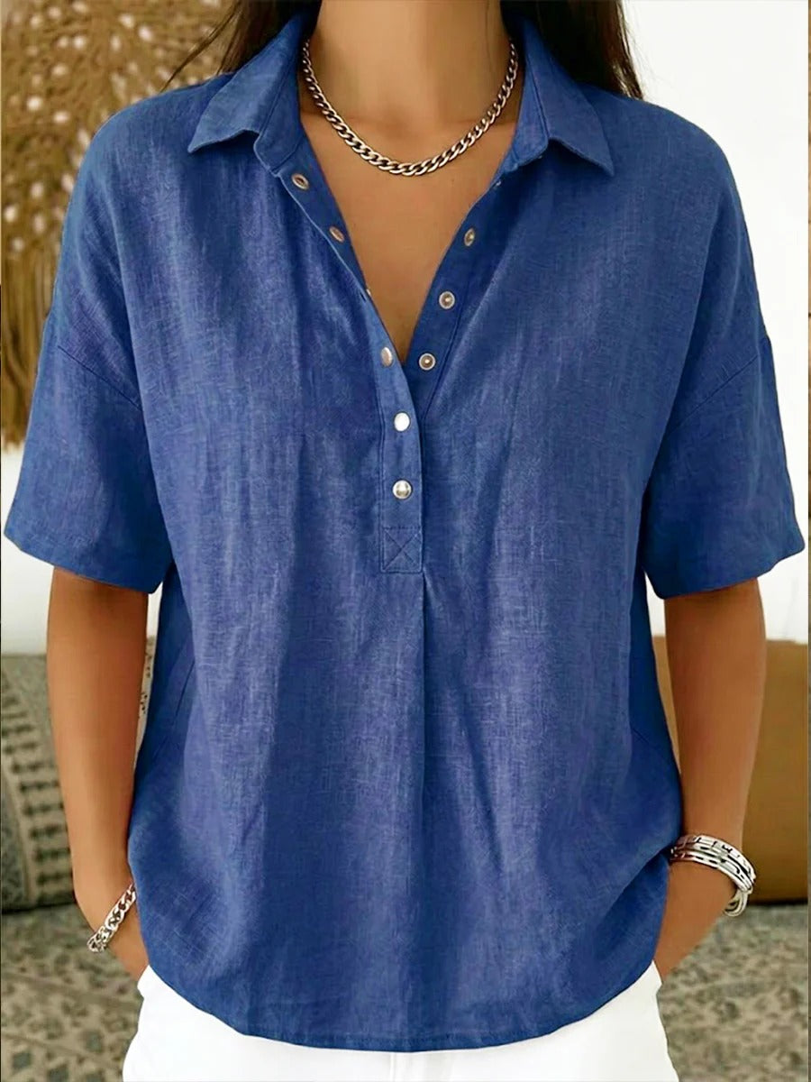 Women's Cotton And Line Collared Shirt