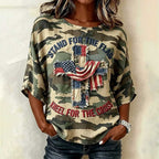 Women'S Flag Printed Casual Round Neck T-Shirt