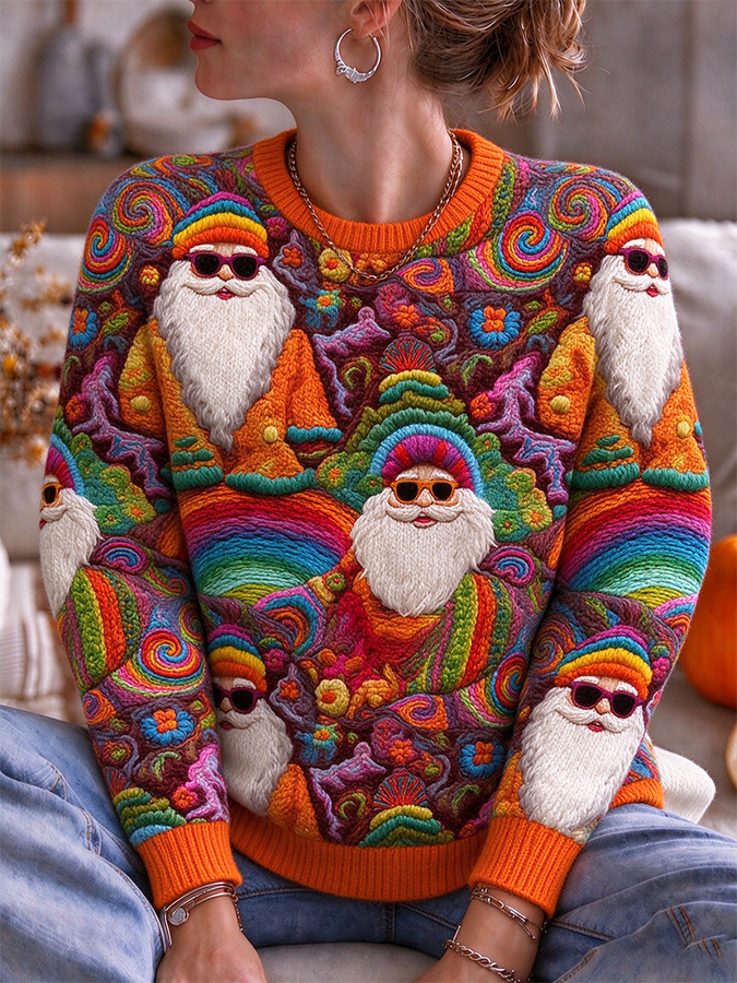 Women'S Retro Christmas  Printed Hoodie
