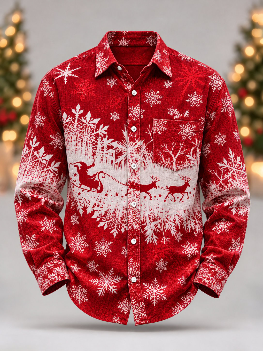 Men's Christmas-Print Casual Shirt