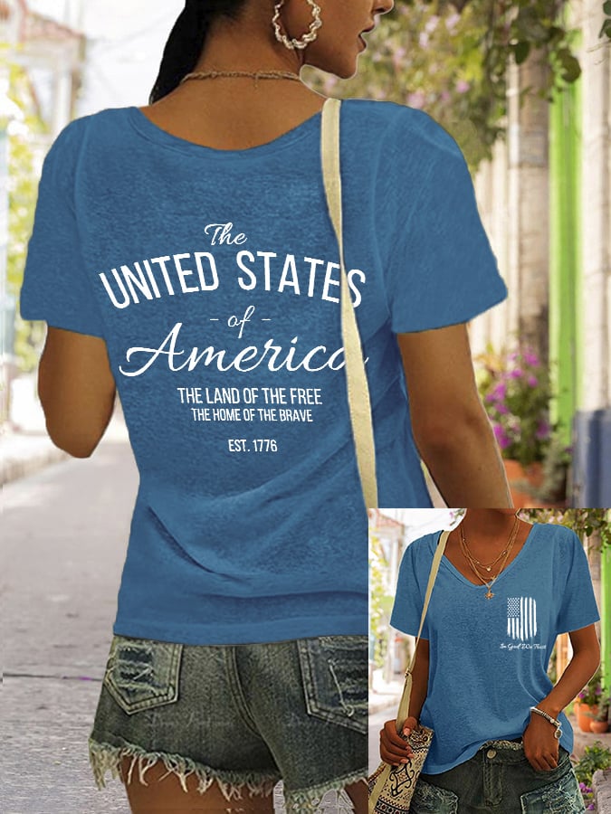 Women's In God We Trust Independence Day Print Casual T-Shirt