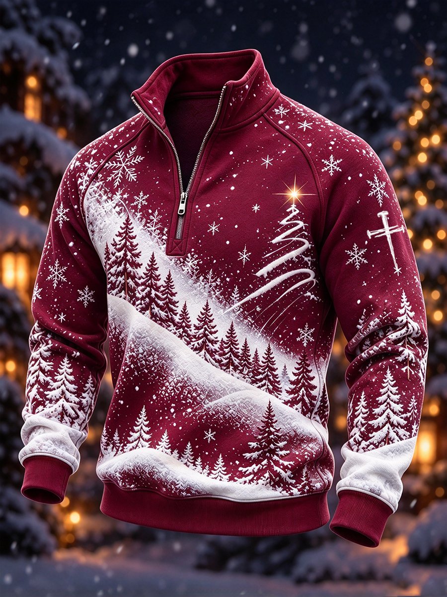 Men's Winter Faith-Themed Stand-Collar Christmas Top