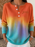 Women's Casual Jesus Button Neck Knitted Top