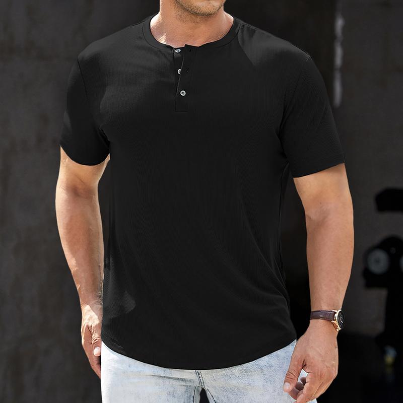 Men's Plain Muscle Slim Fitted Henley Shirts Crewneck T-Shirt