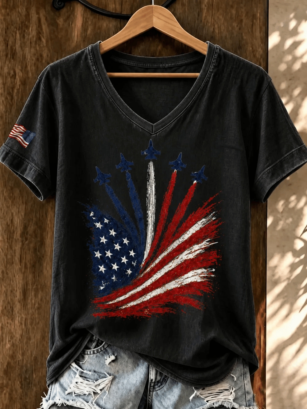 Women's Casual American 250th Anniversary Print V-Neck T-Shirt