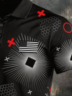 Men's Retro Patriot Color Block Polo Collar Short Sleeve