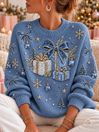 Damen-Sweatshirt mit Weihnachtsmuster, Rundhalsausschnitt und langen Ärmeln