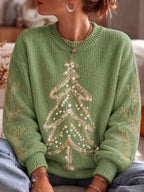 Women's Christmas tree pattern crew-neck sweater