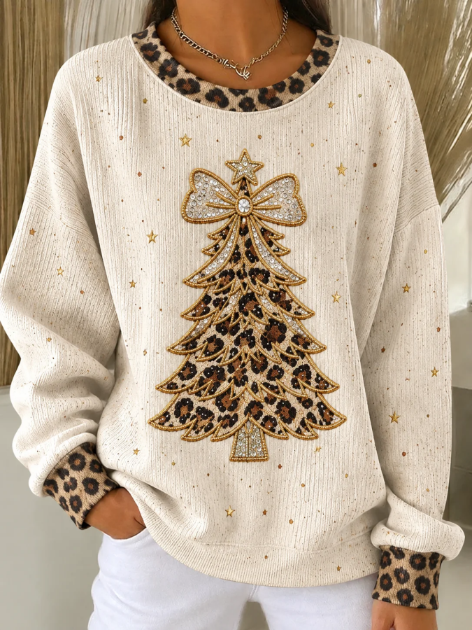 Women Leopard Crew Neck Printing Casual Spring/Fall Long Sleeve Sweatshirt