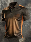 Men's Retro Patriotic Color-Block Short-Sleeve Polo Shirt