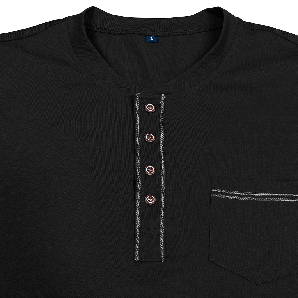Men's Henry Pocket Long-Sleeve Color-Blocked T-Shirt