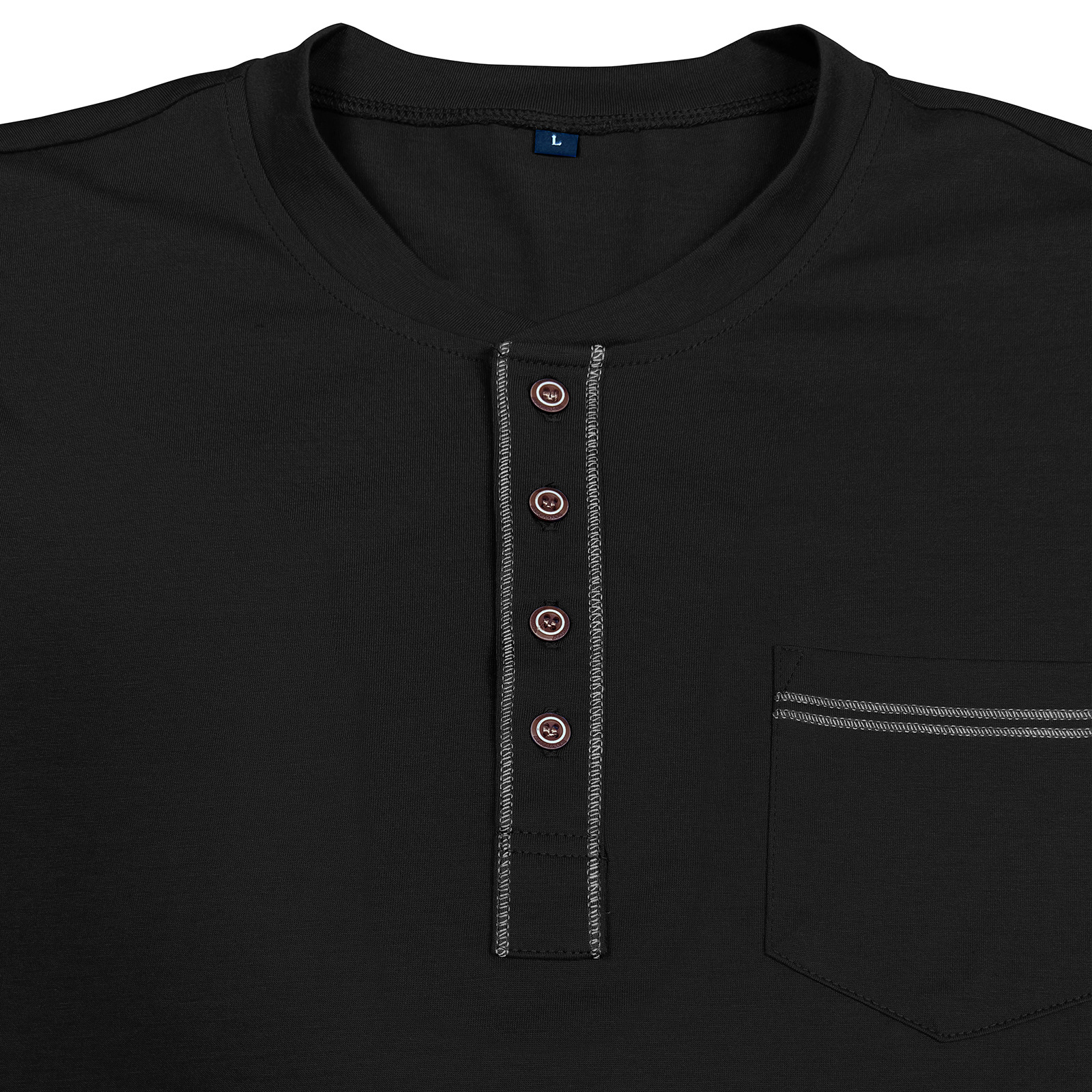 Men's Henry Pocket Long-Sleeve Color-Blocked T-Shirt