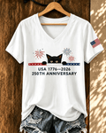 Women's Patriotic Style Cat Print T-shirt