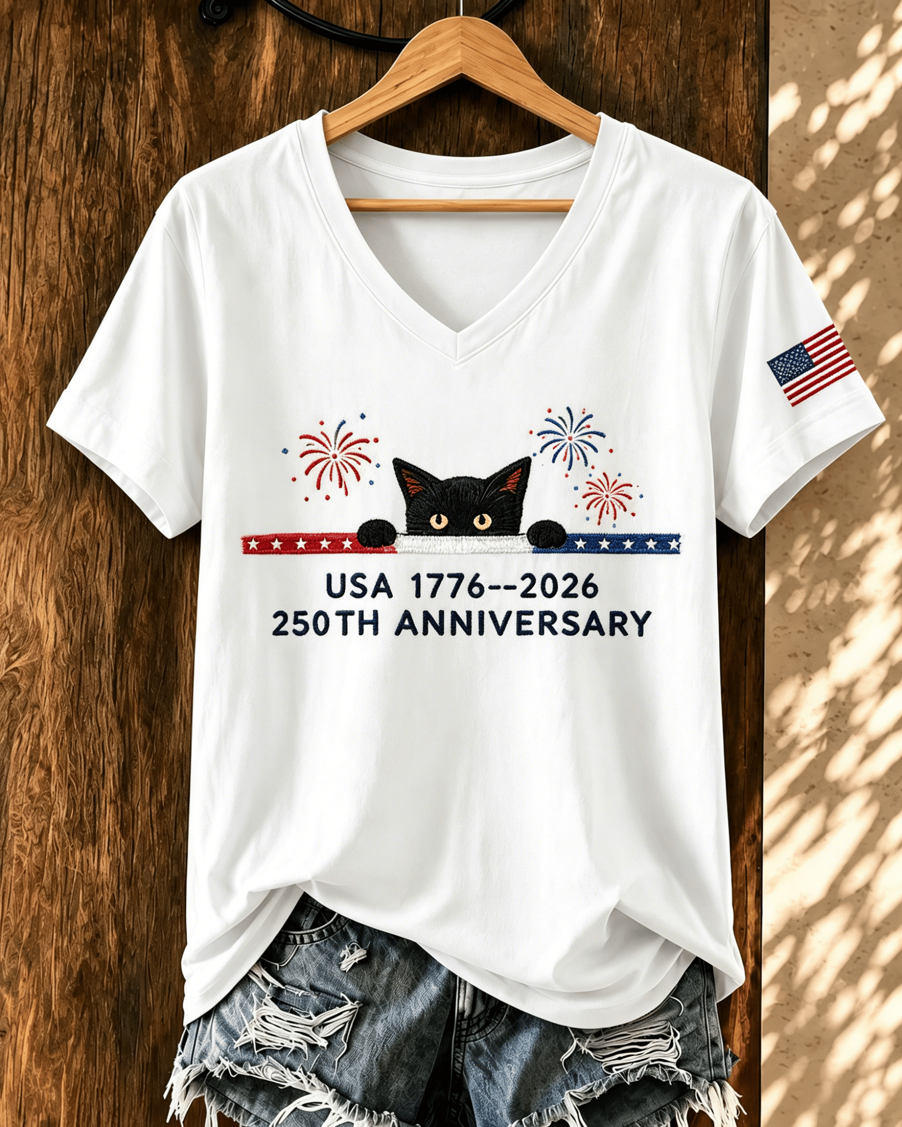 Women's Patriotic Style Cat Print T-shirt