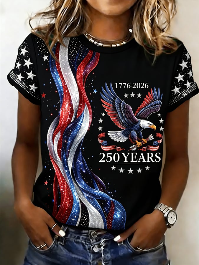 Women's  American 250th Round collar Print T-Shirt