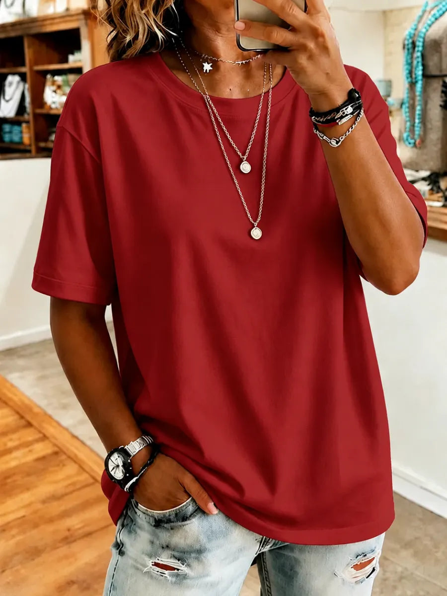 Women'S Short-Sleeved Solid Color T-Shirt Top