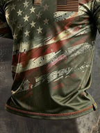 Men's Retro Patriotic Color-Block Short-Sleeve Polo Shirt
