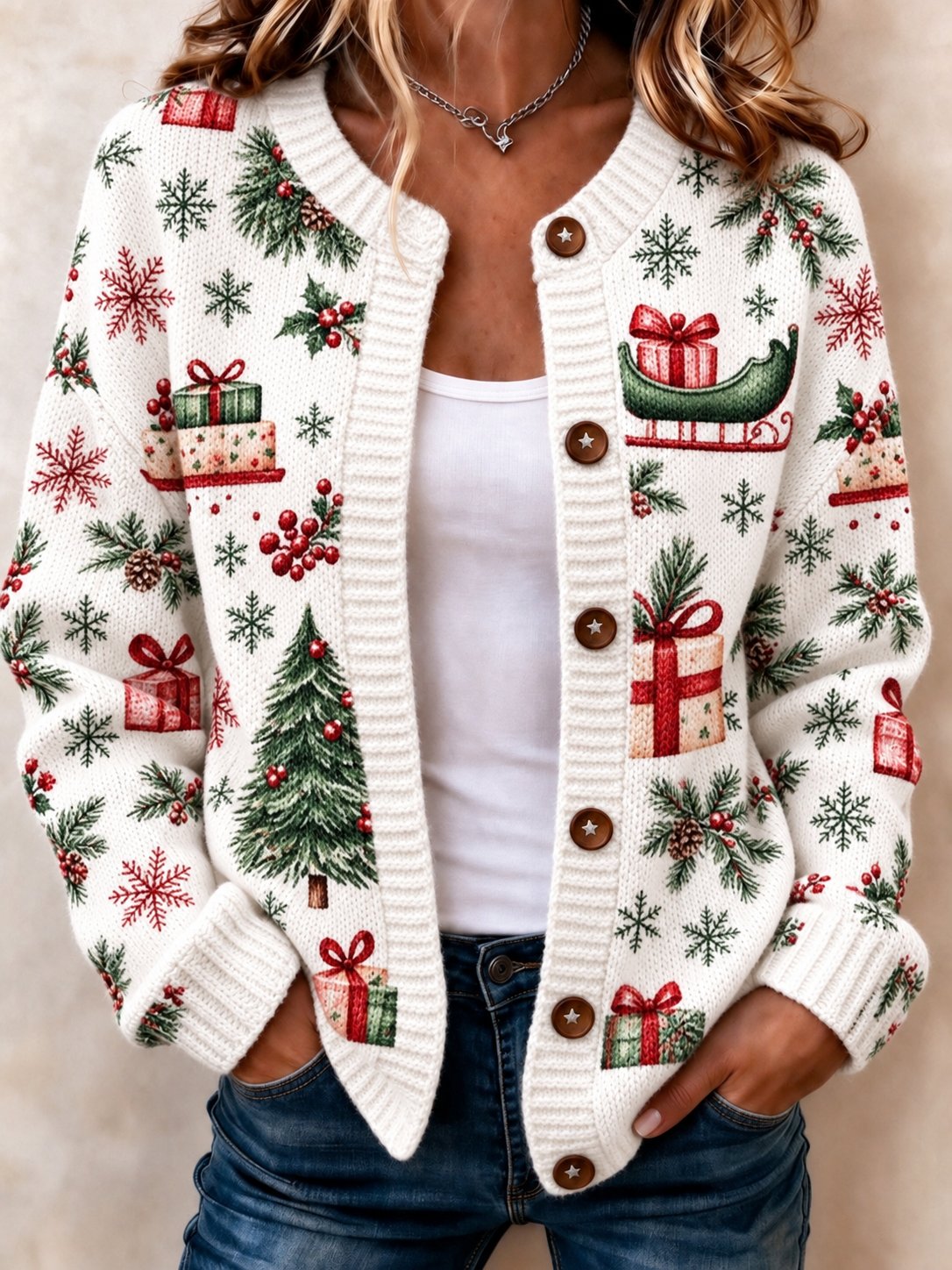 Lässiger bedruckter Strickcardigan für Damen