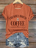 🔥HOT SALE🔥V-Neck Retro Halloween Ghost Freshly Boo'd Coffee Served With Scream & Sugar Print T-Shirt