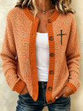 Women'S Faith Cross Printed Knitted Cardigan