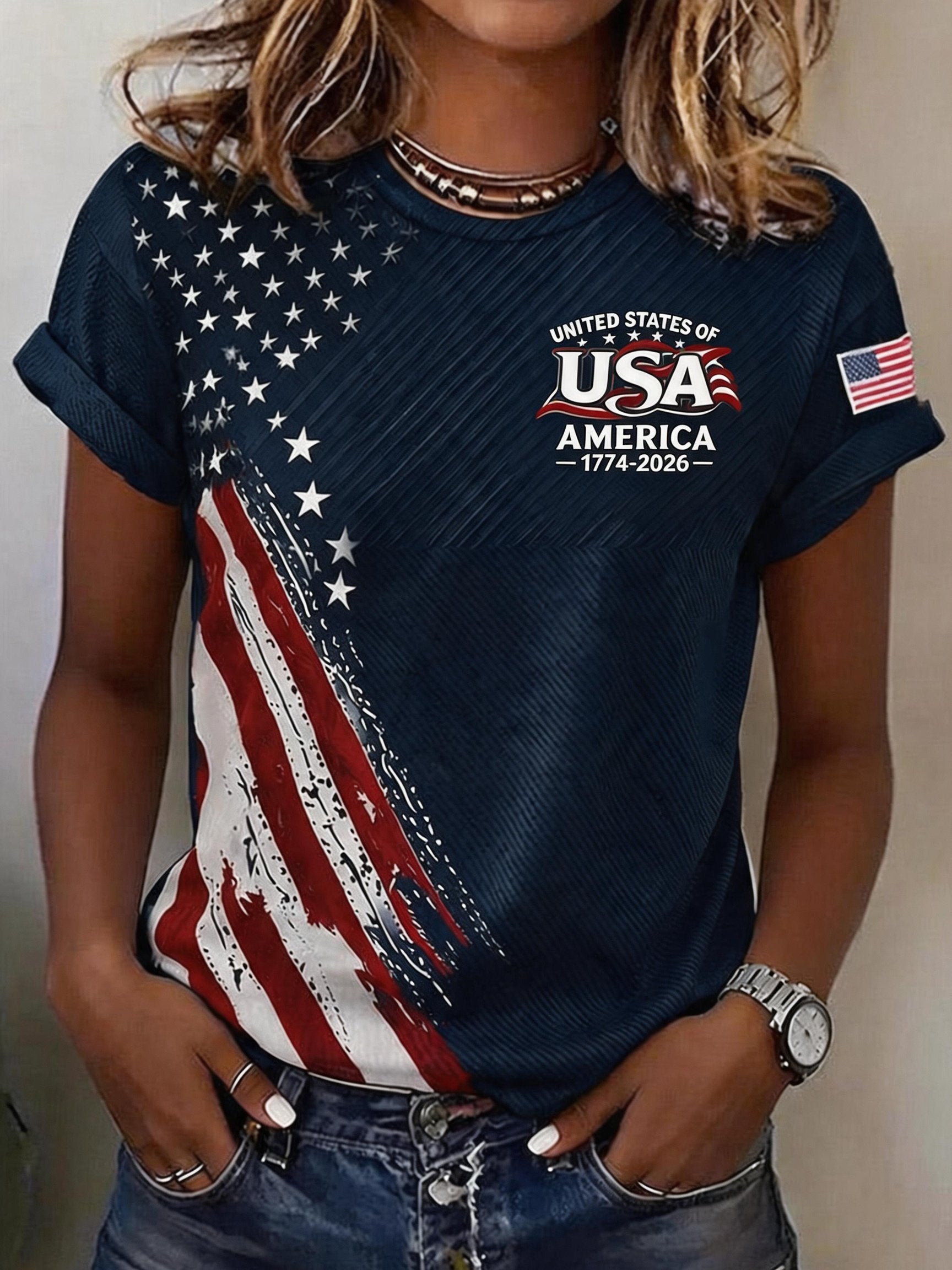 Women'S Independence Day Print Short-Sleeve Top